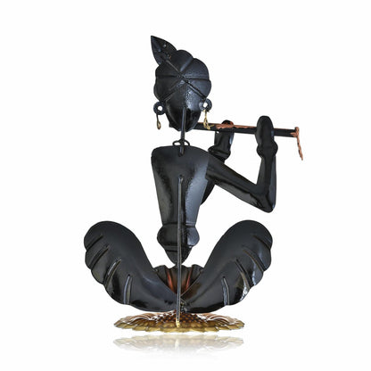 Home Decor Items - Home Decoration Gift for Living Room - House Warming Wedding Gift - Metal Krishna Showpiece - Handpainted Flute Krishna for Gift