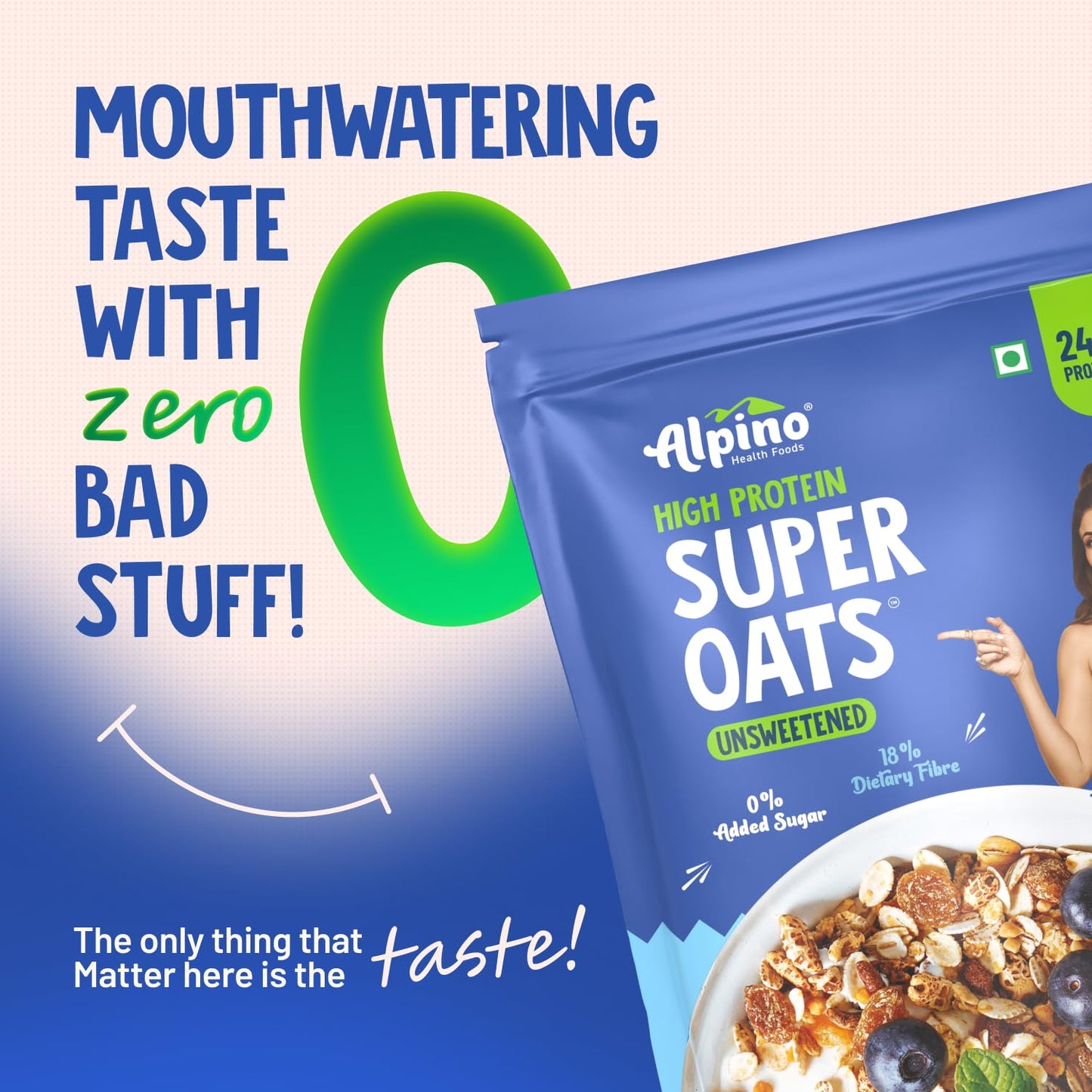ALPINO 24% High Protein Super Rolled Oats Unsweetened 1kg - Rolled Oats & Natural Peanut Butter – 24g Protein, Source of Dietary Fibre & Healthy Fats, No Added Sugar & Salt
