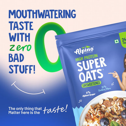 ALPINO 24% High Protein Super Rolled Oats Unsweetened 1kg - Rolled Oats & Natural Peanut Butter – 24g Protein, Source of Dietary Fibre & Healthy Fats, No Added Sugar & Salt