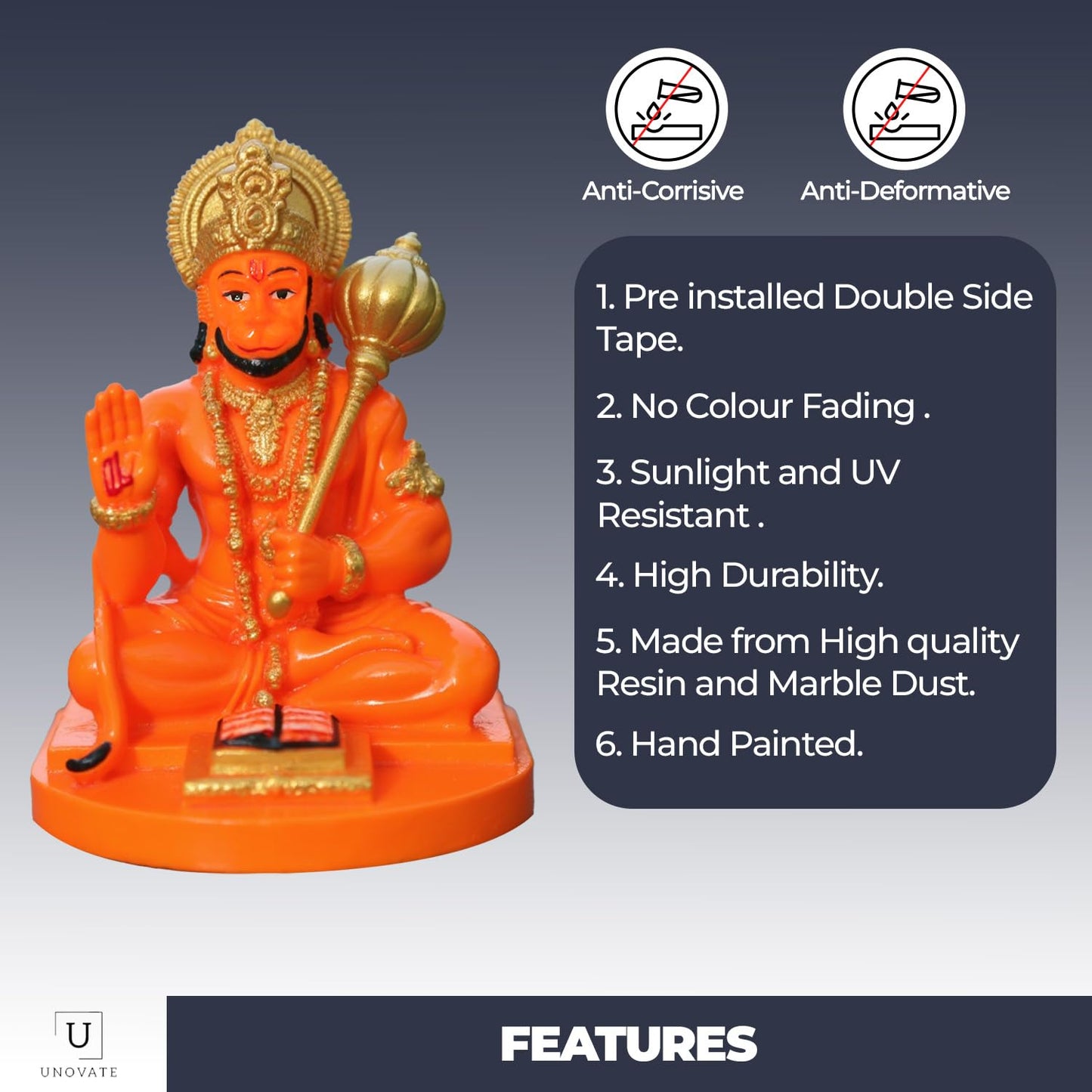 UNOVATE Hanuman Idol for Car Dashboard, Home, Office Desk | Hanuman Murti