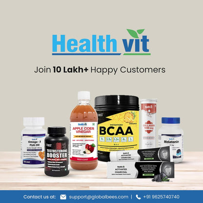 Healthvit product display with various health supplements on a neutral background