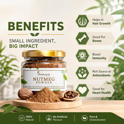 Simply Earth Nutmeg Powder 100 Gram - Jaiphal Jathikka Powder | Organically Grown | 100% Pure & Natural | Myristica fragrans | No Added Preservative