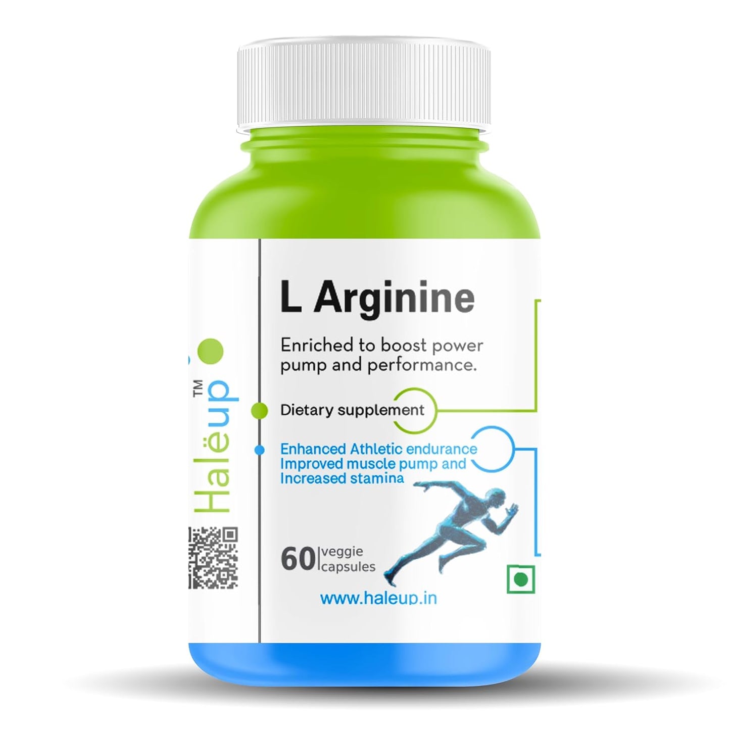 Haleup L-Arginine capsules, Sourced from USA,Muscle building for men and women, support blood-flow and heart health, 1000 mg per serving (Pack of 1)