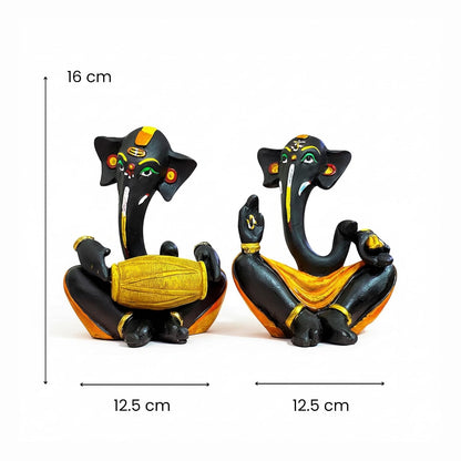 Beautiful Resin hawa Ganesha Statues for Home Decor (Pack of 2, Black & Yellow Colour)