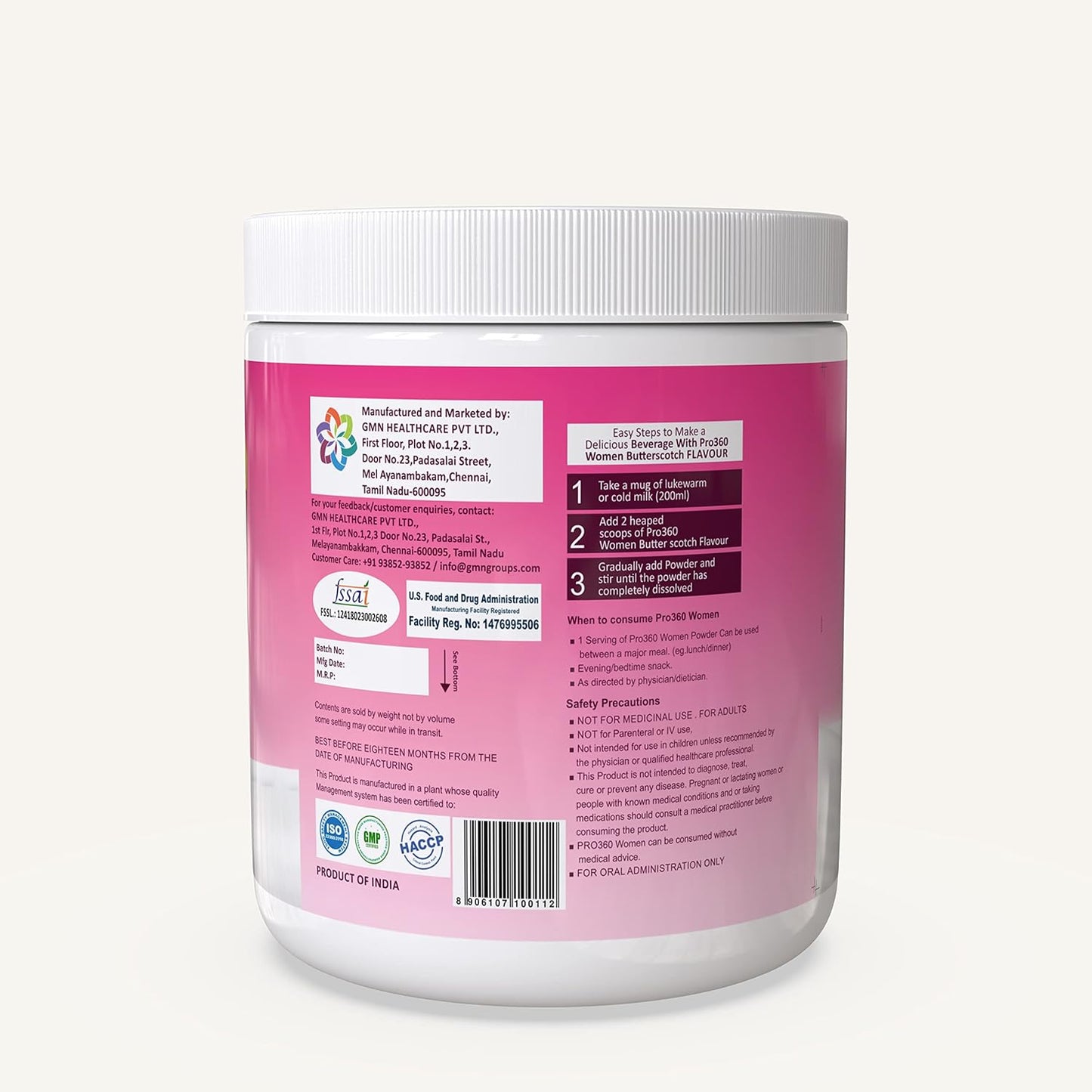 Pro360 Women Protein Rich Nutritional Supplement Enriched with Calcium, Iron for Stronger Bones and Improved Haemoglobin – 25 Essential Nutrients with Evening Primrose – Butterscotch Flavor – 250G