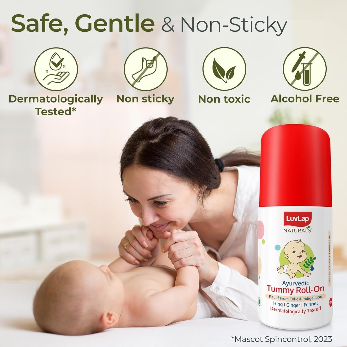 Luvlap Naturals Baby Tummy Roll On Oil (40ml) for Colic & Gas Relief, Relieves Constipation & Indigestion with Hing, Ginger & Fennel (Saunf), Alcohol free, Dermatologically tested Ayurvedic medicine