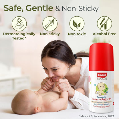 Luvlap Naturals Baby Tummy Roll On Oil (40ml) for Colic & Gas Relief, Relieves Constipation & Indigestion with Hing, Ginger & Fennel (Saunf), Alcohol free, Dermatologically tested Ayurvedic medicine