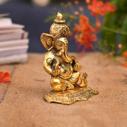 Metal Lord Ganesh Idol, 6.5 x 5 x 2.5 Inches, Golden (Model Number: GBS211)