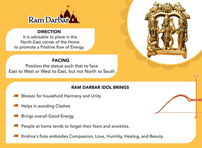 100% Pure Brass Ram Darbar Murti (Size: 8.4 cm) | Ram Darbar Statue for Home Decor and Office Desk | Ram Sita Laxman Hanuman Idol for Puja Room | Shree Ram Parivar Murti for Gift