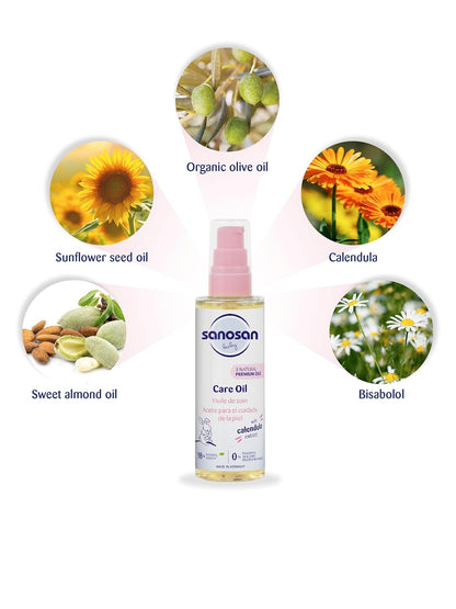 Sanosan Baby Care Oil | With Almond Oil, Organic Olive oil & Sunflower Seed Oil | Biodegradable - 100ml