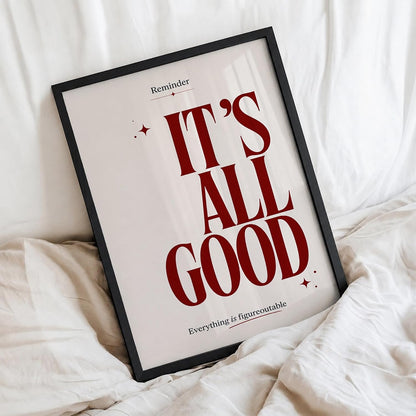 It's All Good Motivational Wall Art Framed Poster for Home Decor, Inspirational Quote Wall Decor for Living Room Bedroom Office Study Room, Positive Aesthetic Wall Decoration (DGN01-Black10x13 inch)