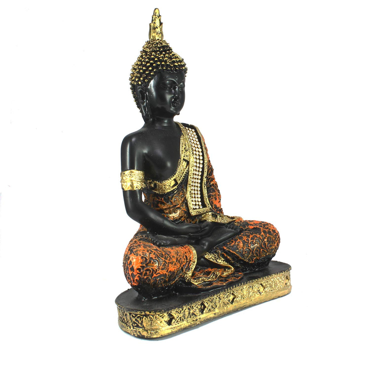 eCraftIndia Orange Black Resin Meditating Buddha Statue | Lord Buddha Statue for Home Decor Living Room Office | Buddha Showpiece | Buddha Idol Gift for Diwali Buddha Purnima Birthday Housewarming