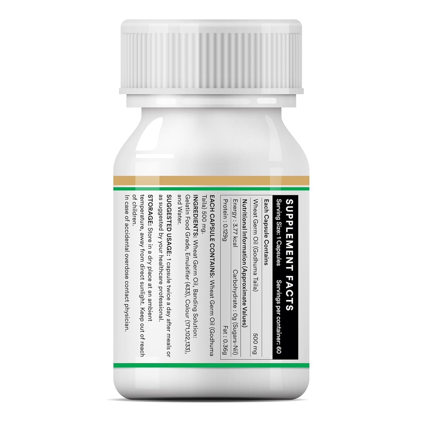 INLIFE Wheat Germ Oil Supplement | Natural Source of Vitamin E, 500 mg - 60 Capsules (Pack of 1, 60, count)