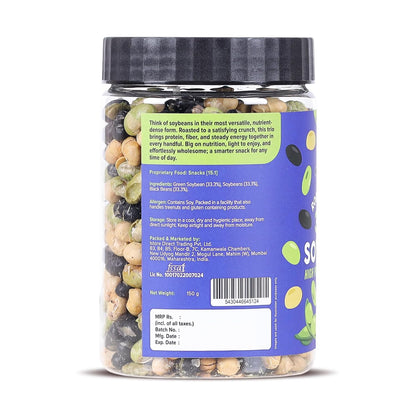 Urban Platter Roasted Salted 3-in-1 Soybean, 150g (44% Protein, 17% Fiber, Lightly Salted Green Edamame, Black & White Soybeans, Highest Plant Protein Supersnack)