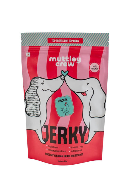 Muttley Crew Dog Jerky Lean Chicken Meat | Healthy Adult Dog Treats for Easy Digestion | All Natural | Grain-Free | Gluten-Free | No Preservatives | No Artificial Flavour (50 Grams)