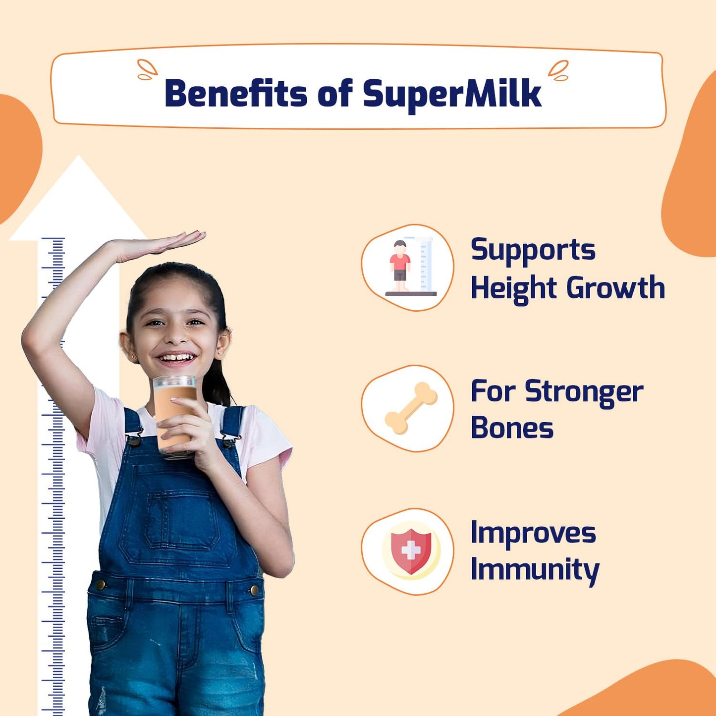Gritzo SuperMilk Height+ (7-12y Girls), 10g Protein Powder (Double Chocolate, 400g) | Zero Refined Sugar, 21 Vitamins & Minerals