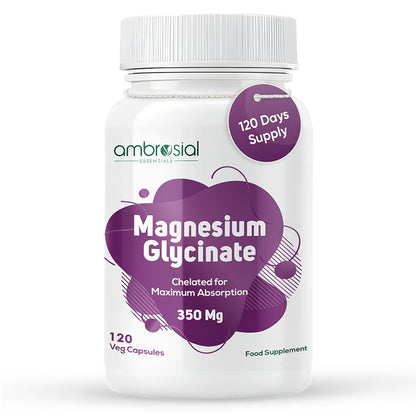 Supplement bottle labeled 'Magnesium Glycinate' by ambrosial on a white background