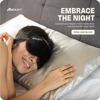 Boldfit Eye Mask for Sleeping with Adjustable Strap Super Soft Sleep Masks Blind Fold for Comfortable Travelling Sleep Mask Pad for Girls Eye Masks Blind Folds for Sleeping - Black Pink (Pack of 2)