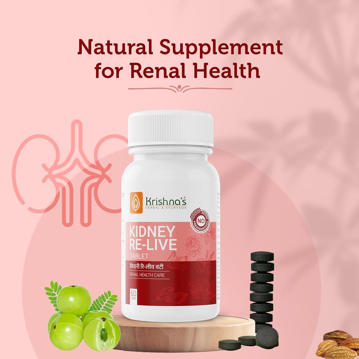 Krishna's Kidney-Re Live Tablets – Advanced Kidney & Urinary Health Support Formula, 60 Tablets (Pack of 1)