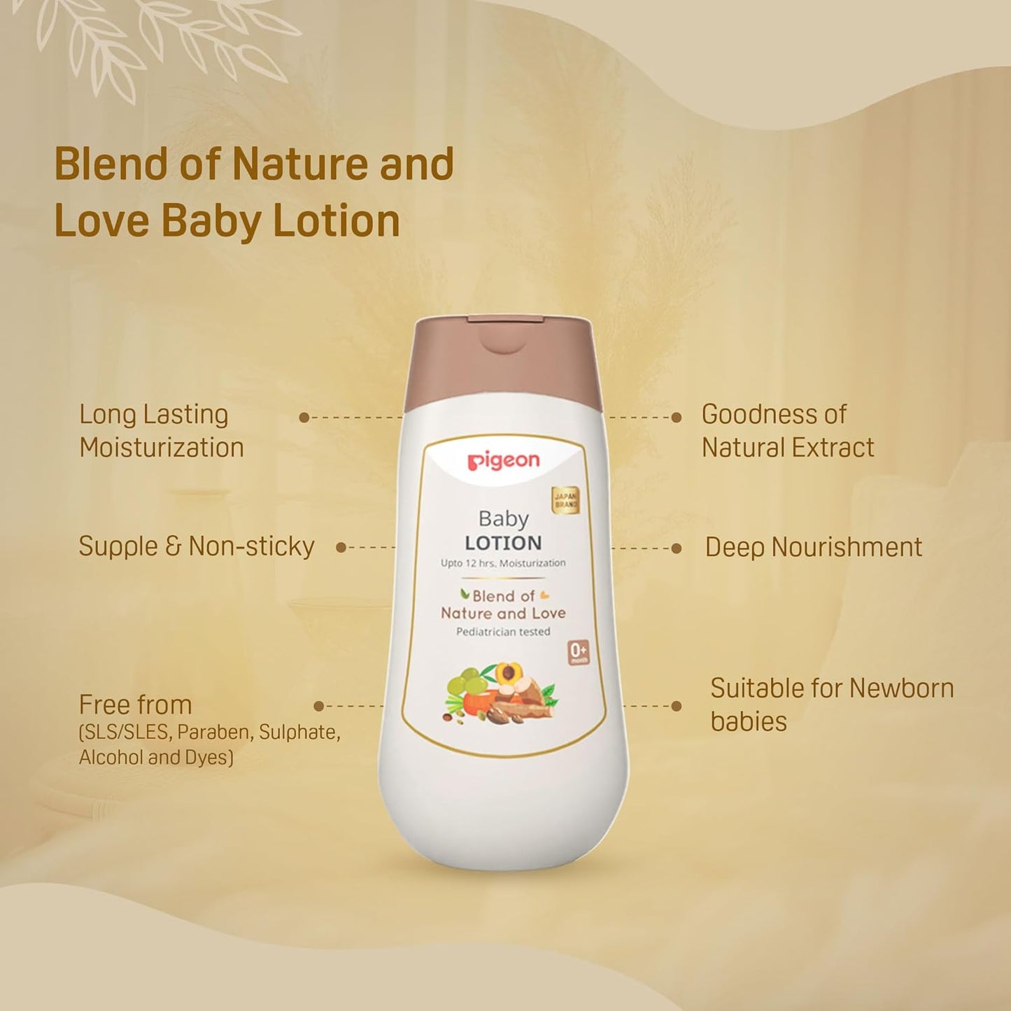 Pigeon Baby Lotion with Marshmallow Root Extract, Carrot Seed Oil, Sweet Almond & Olive Oil – Soothing, Lightweight Moisturizer for Delicate Skin, No Paraben, Sulphate & Alcohol - 200 ml