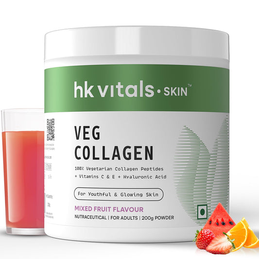 HealthKart hk vitals Veg Collagen Supplement (Mixed Fruit, 200g) | With Biotin, Vitamin C, E, Sodium Hyaluronate | For Healthy Skin, Hair & Nails