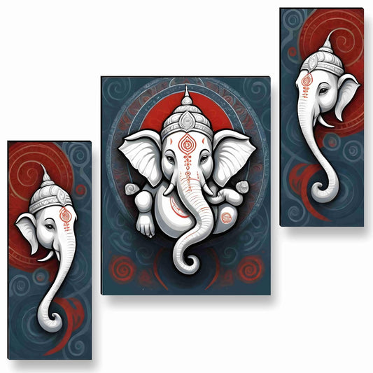 Ganesha Paintings for Wall Decoration - Set Of 3, 3d modern art Painting for Living Room Large Size with Frames for Home Decoration, Hotel, Office painting 50.8 cm x 30.48 cm A-JM-36038