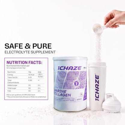 QUA Nutrition 1Chaze Marine Collagen Powder | Natural Collagen Supplements for Women & Men | Type 1 Peptides for Skin, Hair, Nails, Joints | Gluten-Free, Zero Sugar, Keto Friendly | 10g x 25 Servings