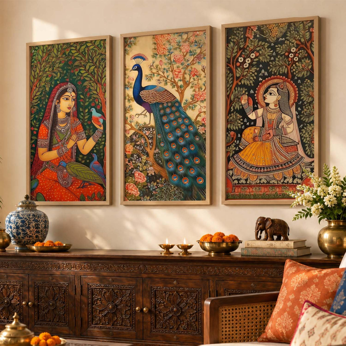 Premium Digital Painting with Frame for Home Decoration | Vibrant City Painting for Living Room Bedroom Office Room Wall Decor Set of 3 (Art 2, 10x19 inch)