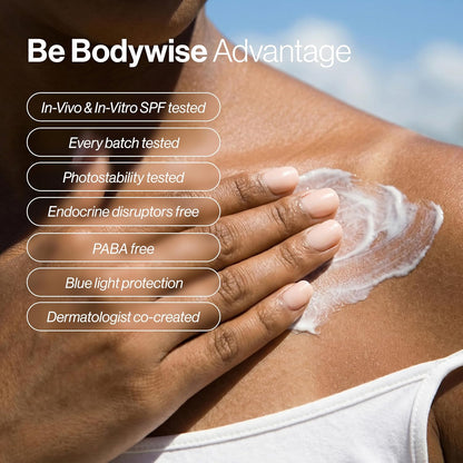 Be Bodywise De-tan Body Sunscreen Lotion with SPF 50+ PA++++ | Broad Spectrum UVA & UVB Protection, No White Cast, Hydrates Skin | Niacinamide, Papaya & Guava Extract |Light-weight & Non-greasy, 175ml