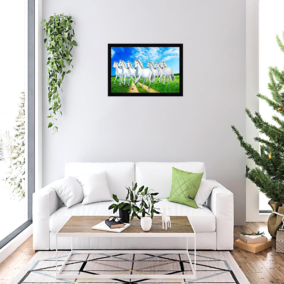 Runing Seven Horses Painting With Frame 13 Inches X 10 Inches (Style 3)