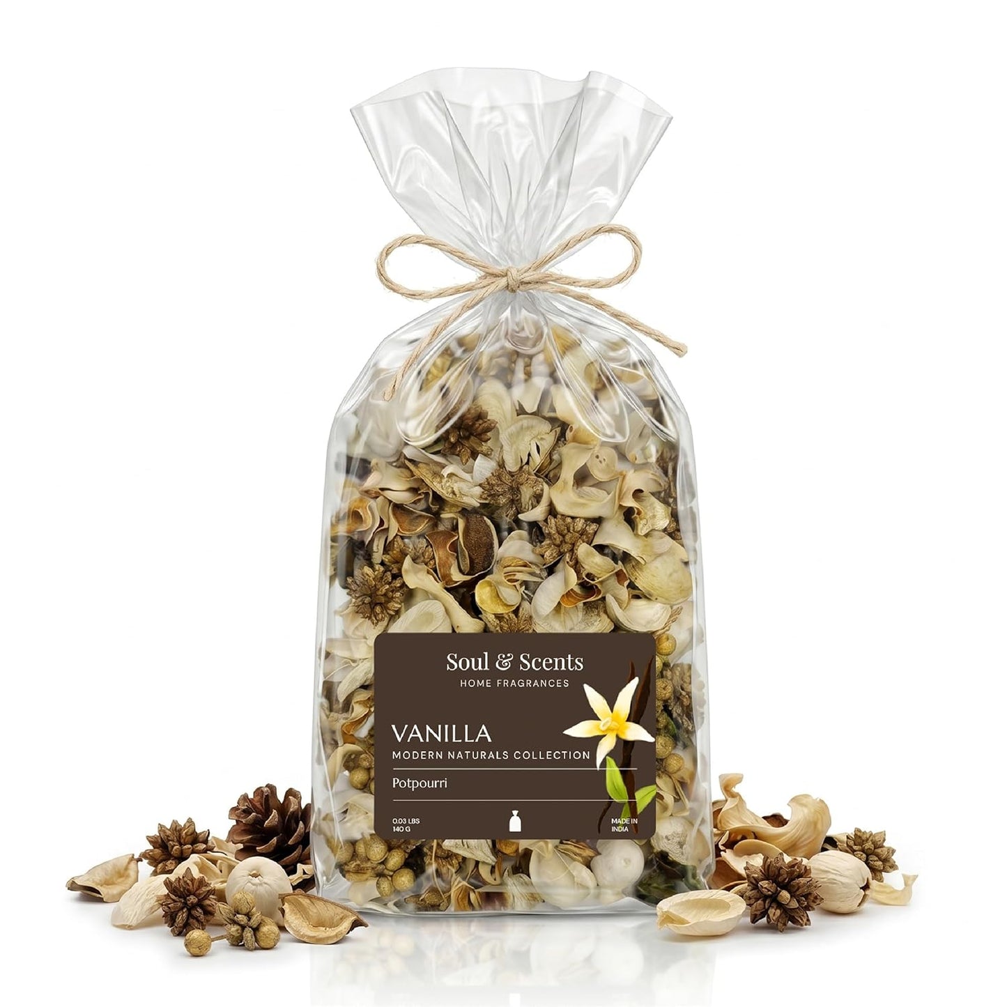 Soul & Scents Vanilla Potpourri | Dried Flowers | Fine-Living | Natural Decoration | Mood Enhancer | Perfect for Home Decor, Gifts, and Aromatherapy | Made in India | 140gm