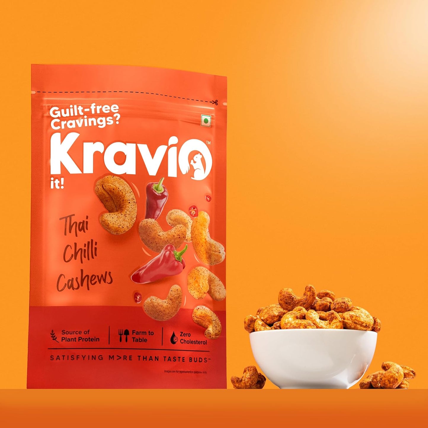 Kravio Premium Thai Chilli Roasted Cashew Nuts | Spicy Crunch - 200g