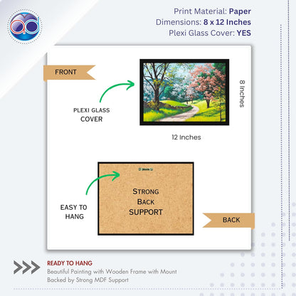 Tree Scenery Painting Aesthetic Hanging Photo Frame Decorative Item Home Decoration and Wall Decor for Living Room and Bedroom (MM 1597, 30.5L x 20.3W cm, Paper, With Plexi Glass)