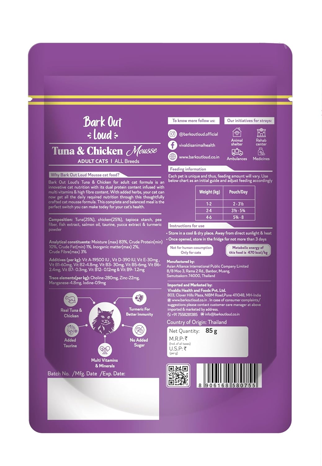 BARK OUT LOUD - Fresh Tuna & Chicken Mousse Wet Cat Food, Adult, 1 count, 1 count