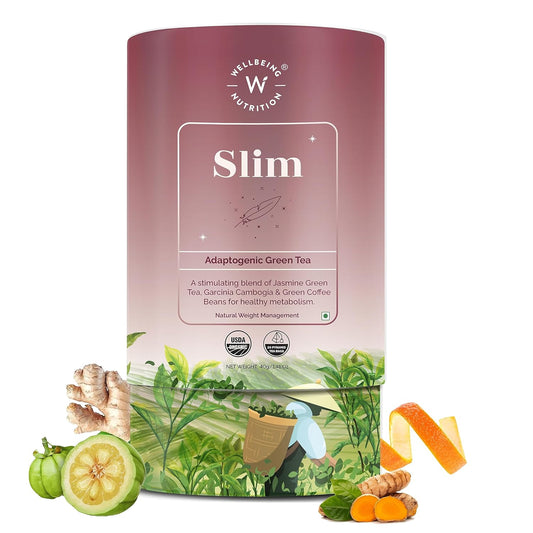 WELLBEING NUTRITION Slim Tea|Sliming Tea For Weight Management|Improves Metabolism, Satiety & Detox|Jasmine Green Tea, Garcinia Cambogia, Green Coffee Beans (40 Pyramid Tea Bags) - 40 Gram