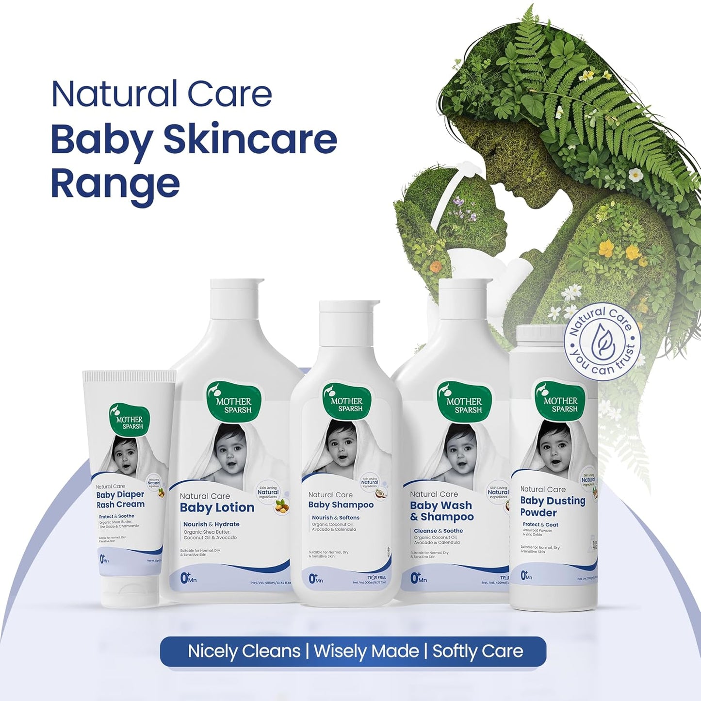 Mother Sparsh Natural Care Baby Shampoo-400ml | Tear Free Shampoo for Babies With Organic Coconut Oil, Calendula & Avocado | Suitable for Newborn Sensitive Skin