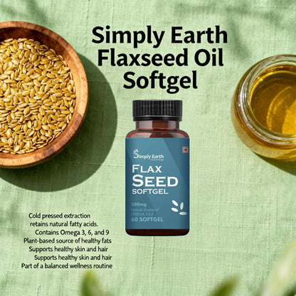Simply earth Cold Pressed Flax seeds oil Omega with extra Virgin oil, Linolenic Acid, Oleric Acid | Natural Form of omega 369-60 Softgels…