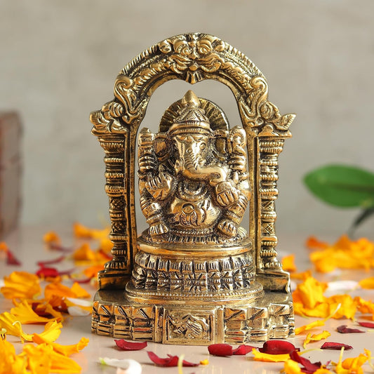 Brass Ganesh Ji Idol for Pooja Room | Small Brass Ganpati Murti for Home Temple | Decorative Lord Ganesha God Statue (Design07: L7 x W4 x H10 cm)