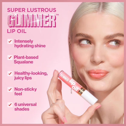 REVLON Super Lustrous Glimmer Lip Oil, Moisturizing & Tinted, Shiny Finish, Made with Plant-Based Squalane, 004 Gone Rose, 0.13 fl oz