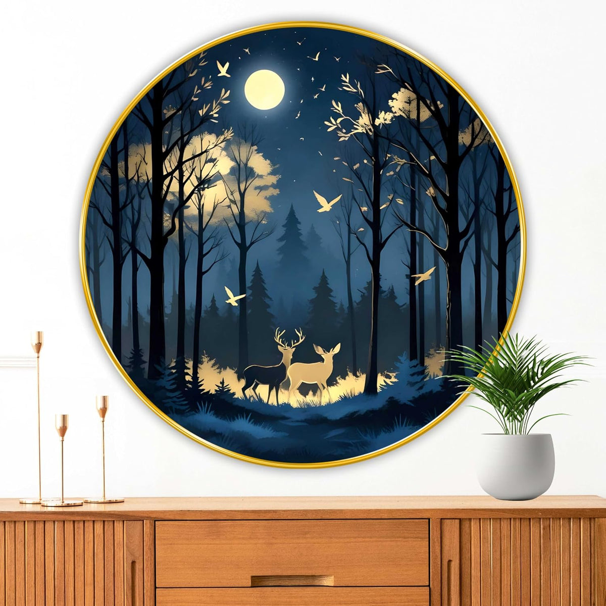 nature scenery modern art Premium Sparkle lamination Golden Slim Frame 50.8 cm x 50.8 cm Large Size, For Home/Office/Hotel painting GRL118