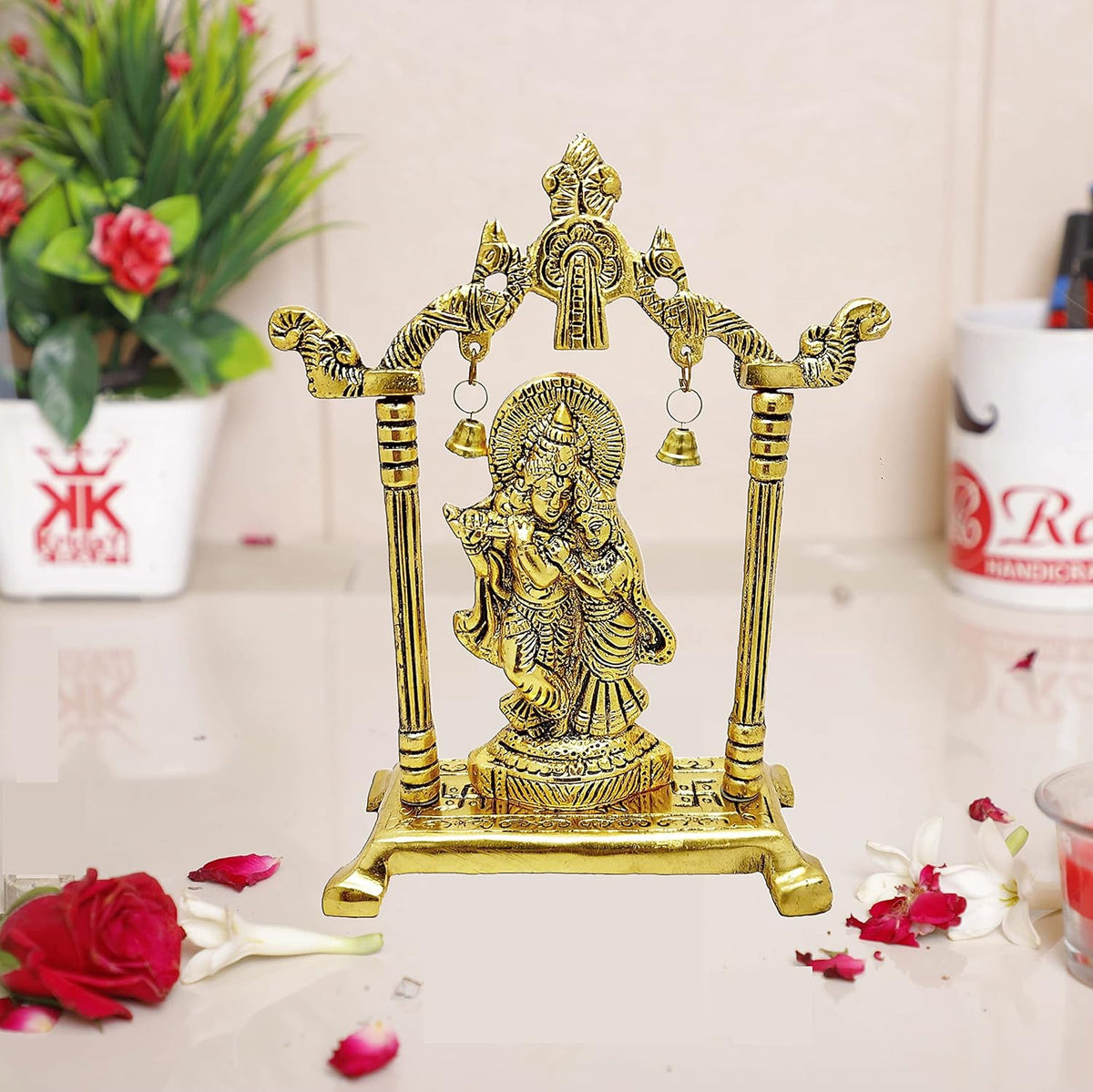 KridayKraft Metal Radha Krishna Statue Gold Plated Decor Your Home,Office & Radha Krishna Murti Idol Showpiece Figurines,Religious Krishna Idol Gift Article...