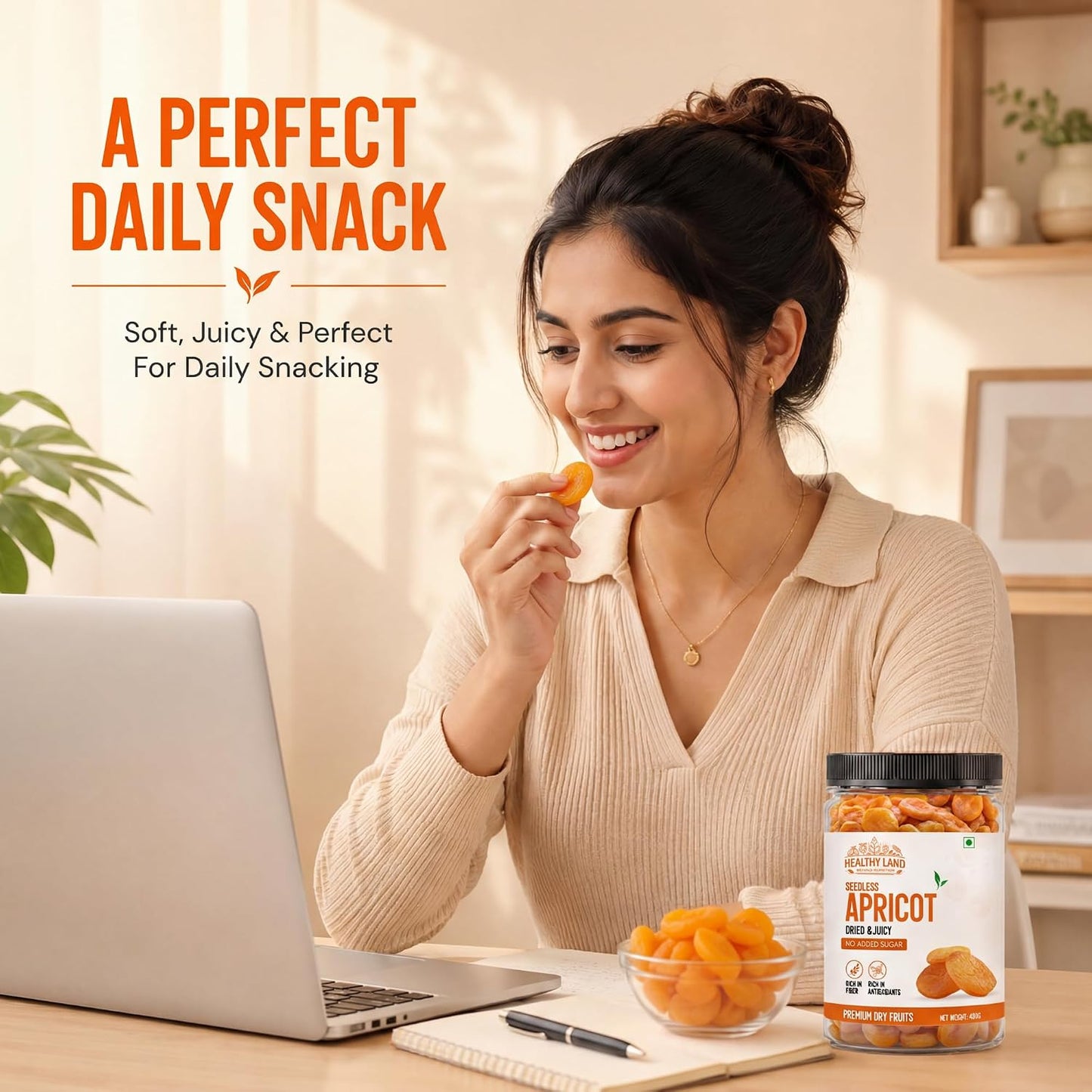 Healthy Land Dried Apricots | Premium Seedless Apricot Dry Fruits | Soft & Juicy Khubani | No Added Sugar | Rich in Fiber & Antioxidants | Healthy Snacks Dry Fruits for Kids & Adults (200G, Apricots)