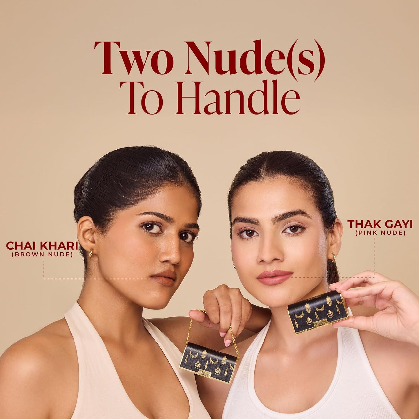 LoveChild Masaba "The Batua" Lipstick, Chai Khari (Nude Brown) Rich Satin Finish Lipstick with Built-in Mirror, Hydrating, Nourishing Formula with Jojoba Oil, 4g