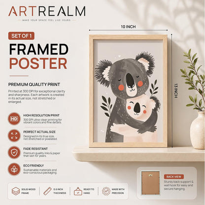 Koala Wall Art for Home Decor, Framed Animal Painting for Bedroom, Living Room & Kids Room, Cute Koala Pair Illustration, Black Frame, Aesthetic Wall Décor (DGN14-Natural10x13 inch)