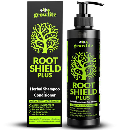 Growfitz 2-in-1 Herbal Anti-Hair Fall Shampoo + Conditioner for Unisex | 100% Ayurvedic | Dandruff Control, Boost Hair Volume For All Hair Types | AYUSH Certified | 33 Natural Herbs (Pack of 1)