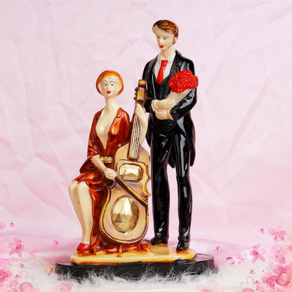 Poly Resin Standing Lovely Couple Statue with Violin Big and Flower Bouquet Decorative Showpiece Valentine Day Gift for Girlfriend Boyfriend Husband Wife Girls (18W X 28H) CM Visit the The Earth Store Store