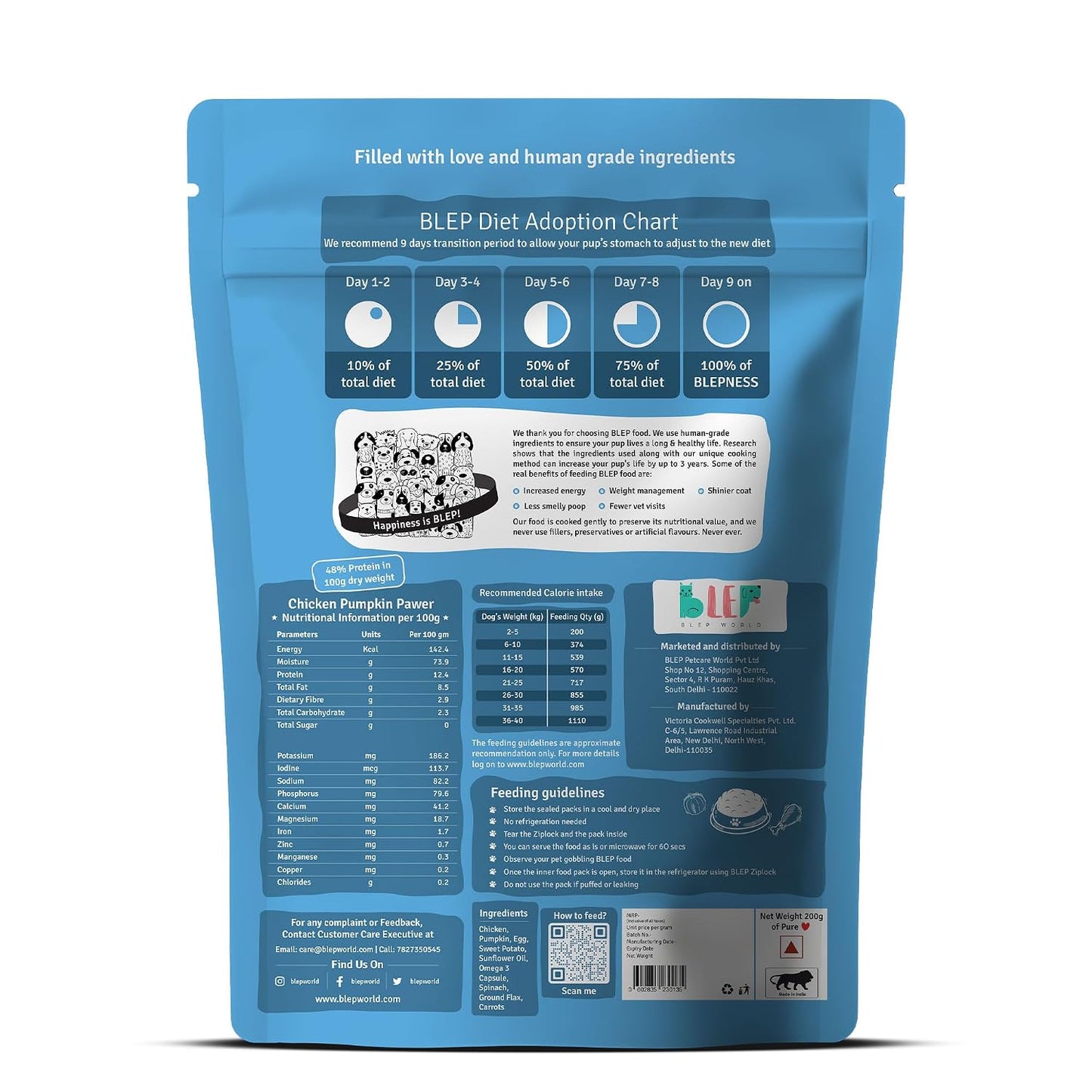 BLEP Dog Food Adult & Puppy | 200g | Dog Wet Food, High Protein, Omega 3&6, Contains Chicken Breast, Egg, Pumpkin, Vegetables, Zero Preservatives, Digestible, Human Grade Fresh (Pack of 1)