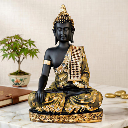 Buddha Idol Statue | Home Decoration Items for Living Room (Brown Black)