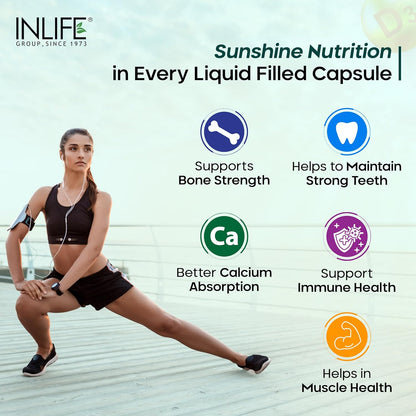 INLIFE Plant Based Vitamin D3 K2 Supplement from Lichen Source with Extra Virgin Cold Pressed Coconut Oil for Bone Health & Immune Support, 600 IU - 60 Vegetarian Capsules (Pack of 1)