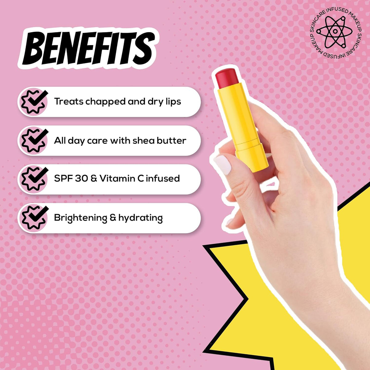 RENEE Everyday Tinted Lip Balm - Cherry Berry, Heals, Moisturizes & Protects with SPF 30, for Dry & Chapped Lips, Enriched with Vitamin C, Shea Butter & Hyaluronic Acid, Skincare Infused Makeup 4.5 Gm